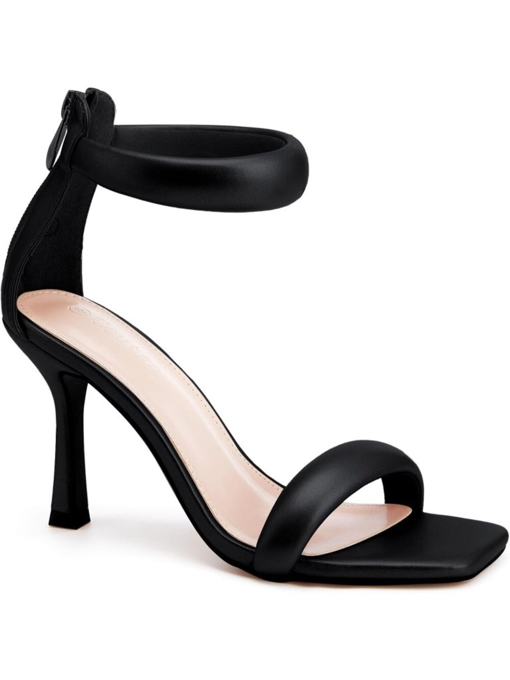 Women's Cool Black One Strap Sandals Square Toe Stiletto Heels Casual Shoes